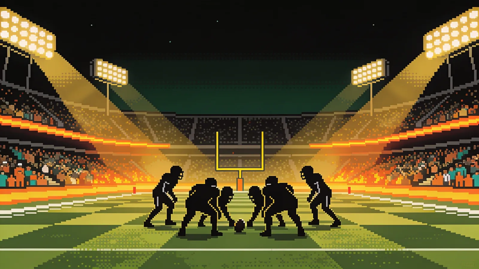 Two lines set across the ball under stadium lights.